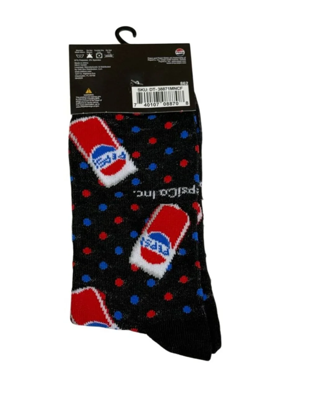 Black Crew Socks with Retro Soda Cup Print 🎁 NWT Fun Men’s Socks Size 6-12